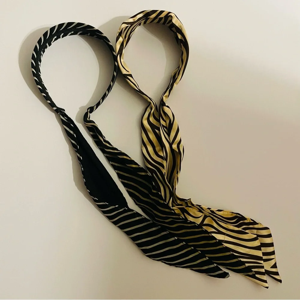 NEW Two Headbands Tie Back Black and Tan